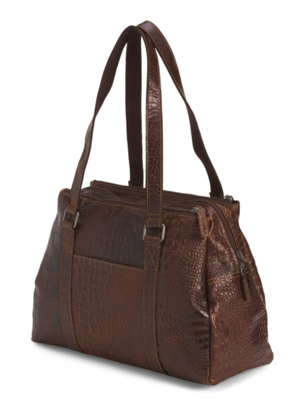 JACK GEORGES Leather Hornback Croc Embossed Hand Stained Satchel